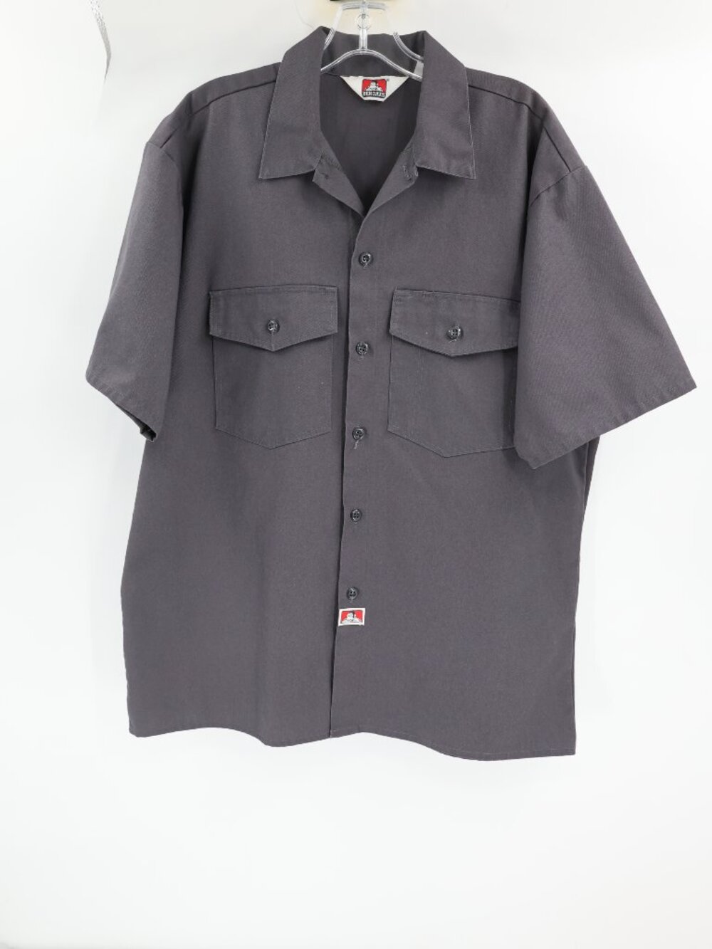 Vintage Ben Davis Shirt Men XL Cotton Blend Short Sleeve Button Up Pockets Gray